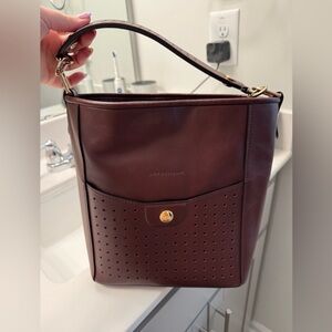 Longchamp Burgundy Perforated Leather Shoulder Bag
